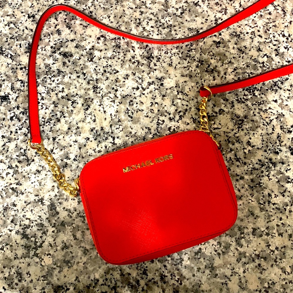 Red Leather Michael Kors Mini Crossbody